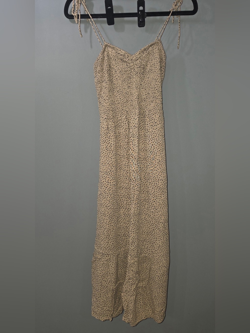 Abercrombie & Fitch Cream Maxi Slip Dress with Black Dot Print